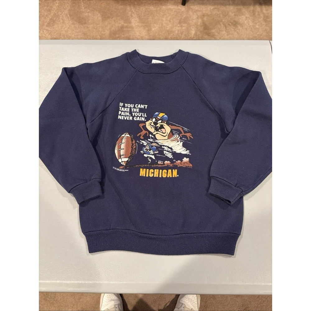 Vtg 1995 MICHIGAN WOLVERINES Looney Tunes FOOTBALL TAZ Crewneck Youth M 10-12